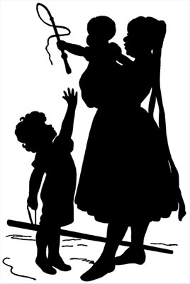 Silhouette of a Woman with a Baby and a Child - Silhouette Art