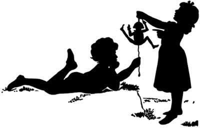 Silhouette of a Boy and Girl Playing - Silhouette Art