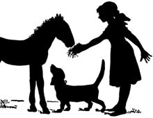 Silhouette of a Girl with a Horse and a Dog - Silhouette Art