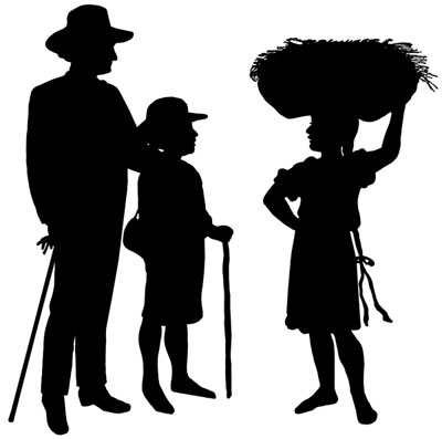 Silhouette of a Girl Carrying Straw - Silhouette Art