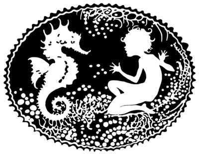 Silhouette of a Nymph and a Sea Horse - Silhouette ARt