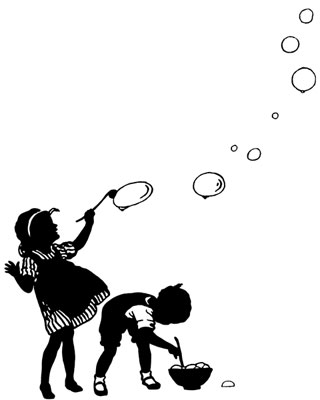 Silhouette of a Boy and Girl Blowing Bubbles