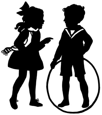 Silhouette of a Girl and Boy with a Hoop