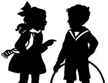 Silhouette of a Girl and Boy with a Hoop
