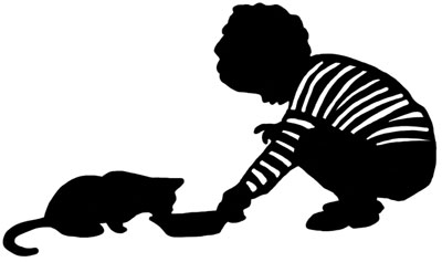 Silhouette of a Child Feeding a Cat