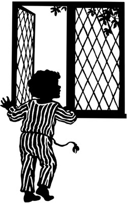 Silhouette of a Boy Opening a Window