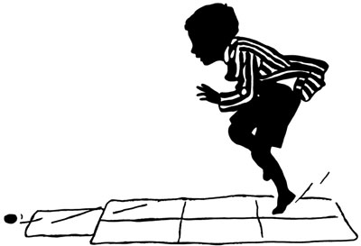 Silhouette of a Boy Playing Hopscotch