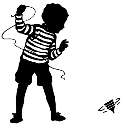 Silhouette of a Boy Playing with a Top