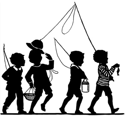 Silhouette of Boys Going Fishing