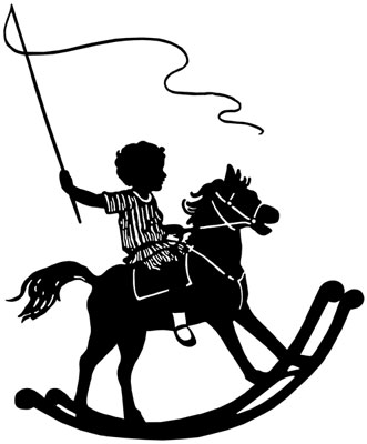 Silhouette of a Child Riding a Rocking Horse