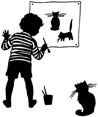 Silhouette of a Child Painting a Picture of a Cat