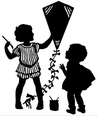 Silhouette of Children Decorating a Kite