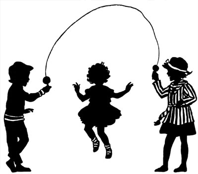 Silhouette of Children Jumping Rope