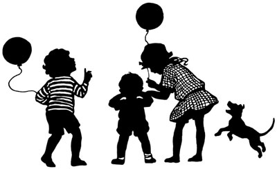 Silhouette of Children with Balloons