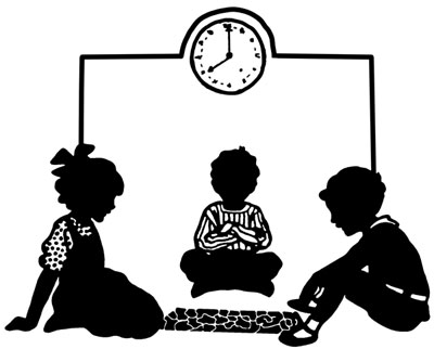 Silhouette of Children Looking at a Puzzle