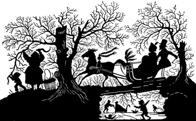 Silhouette of a Couple Riding on a Sleigh