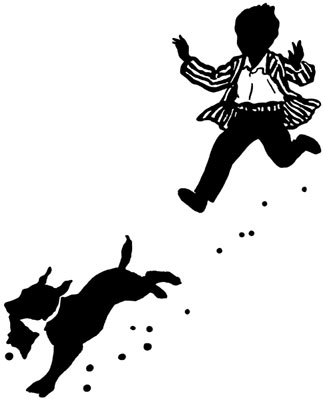 Silhouette of Child Running after a Dog
