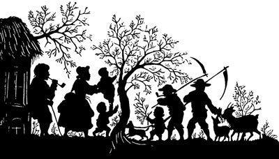 Silhouette of a Family Outside by a Tree