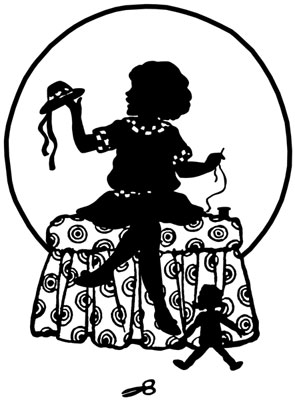 Silhouette of Girl Making a Hat for her Doll