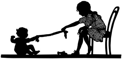 Silhouette of a Baby Playing with a Girl