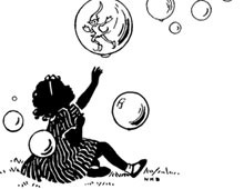 Silhouette of Girl Playing with Bubbles