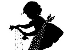 Silhouette of a Girl Wringing out a Cloth