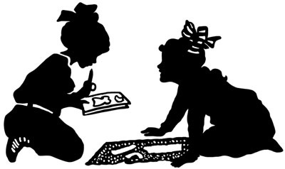 Silhouette of Girls Cutting Out Patterns