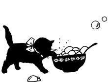 Silhouette of a Kitten Playing with a Bowl of Bubbles