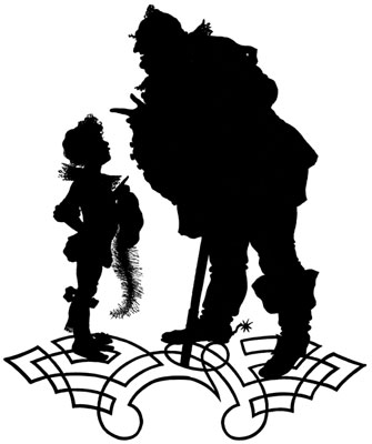 Silhouette of Large Man Talking to a Young Boy