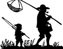 Silhouette of a Boy and Man Going Fishing