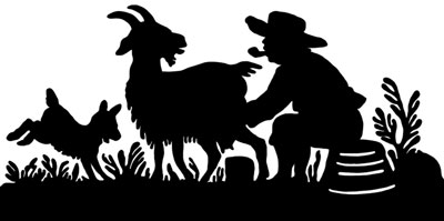 Silhouette of a Man Milking a Goat