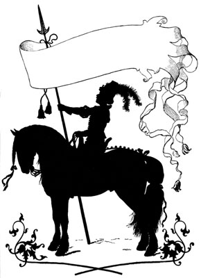 Silhouette of Horse and Rider Holding a Banner