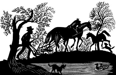 Silhouette of a Man Plowing