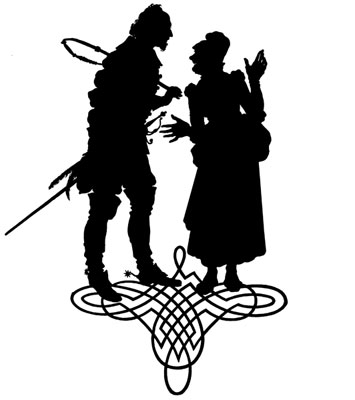 Silhouette of Old Woman and Man Talking