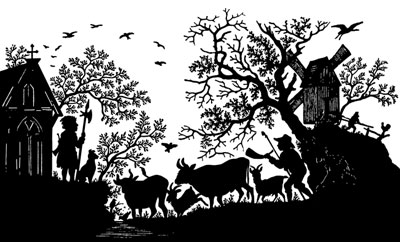 Silhouette of a Man Herding Cows