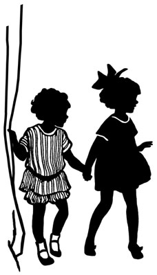 Silhouette of Boy and Girl Holding Hands