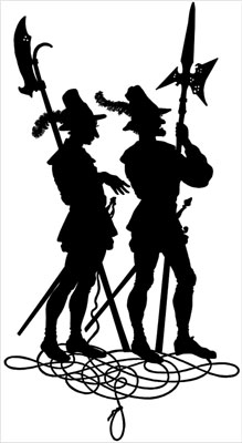 Silhouette of Men with Weapons