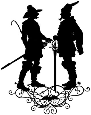 Silhouette of Two Men with Swords Talking