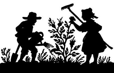 Silhouette of a Woman and Man Gardening