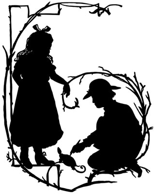 Silhouette of a Boy and Girl with a Turtle