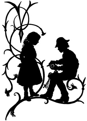 Silhouette of a Boy Fixing a Toy