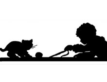 Silhouette of a Kitten Playing with a Child and a Ball of String