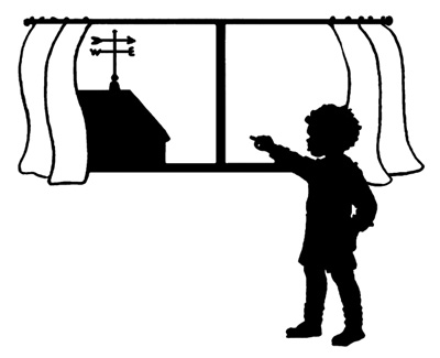 Silhouette of a Boy Pointing outside a Window