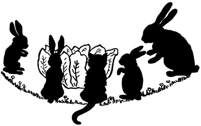 Silhouette of Bunny Rabbits and a Cat
