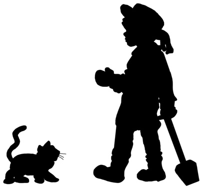 Silhouette of a Child and a Kitten