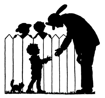 Silhouette of a Fireman and Children