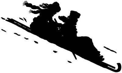 Silhouette of a Man and Woman Sledding