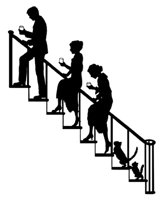 people walking up stairs silhouettes