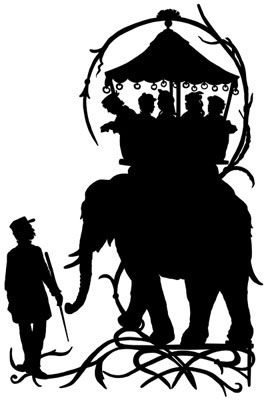 Silhouette of People Riding an Elephant