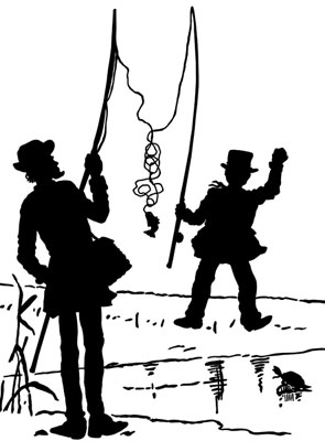 Silhouette of Men Fishing